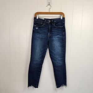 Gap True Skinny Sky High Ankle Jeans Hi Rise Raw Hem Frayed Stretchy Dark Wash